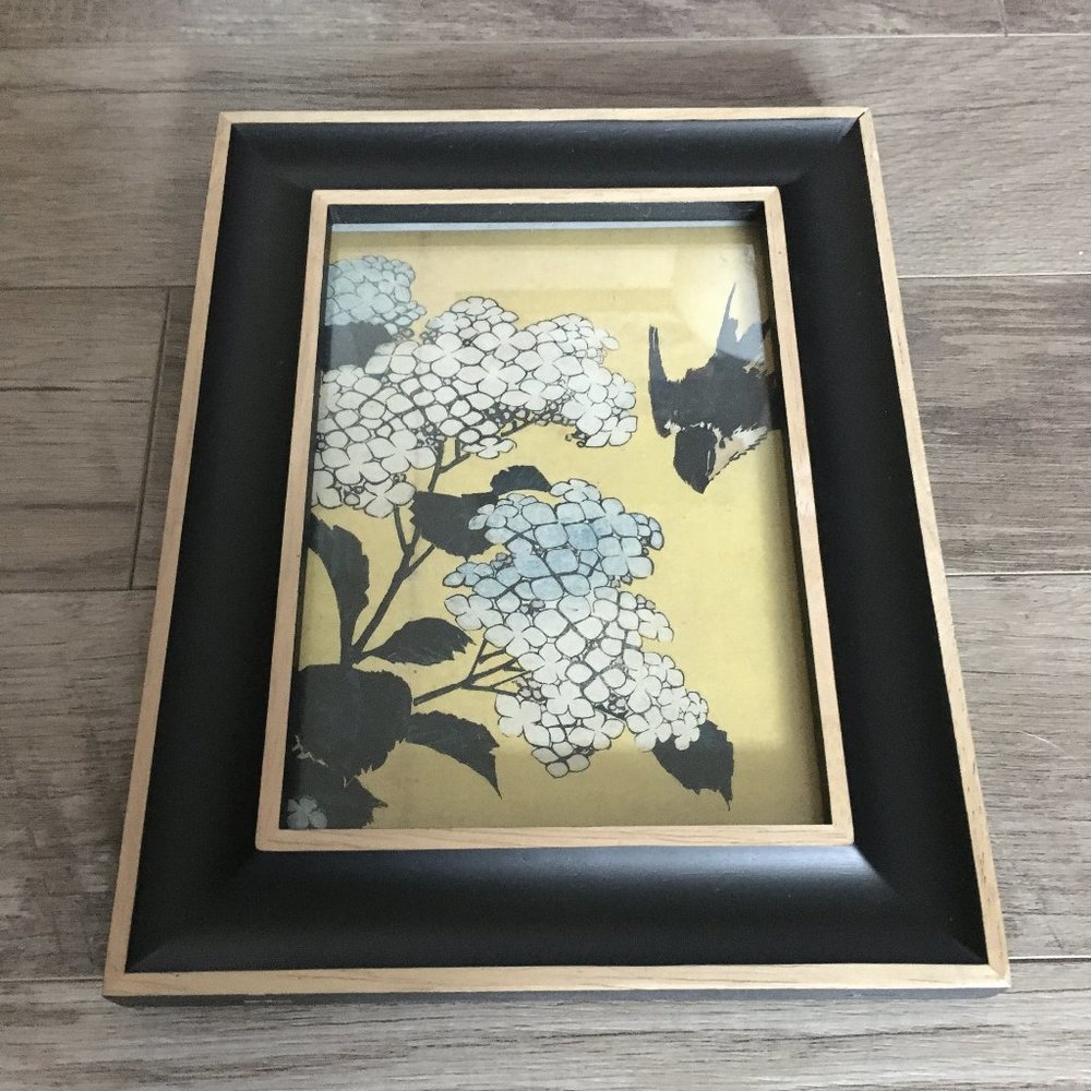 Vintage Y2K Chinese Watercolour Art in Wood Frame | Zen Asian Wall Decor